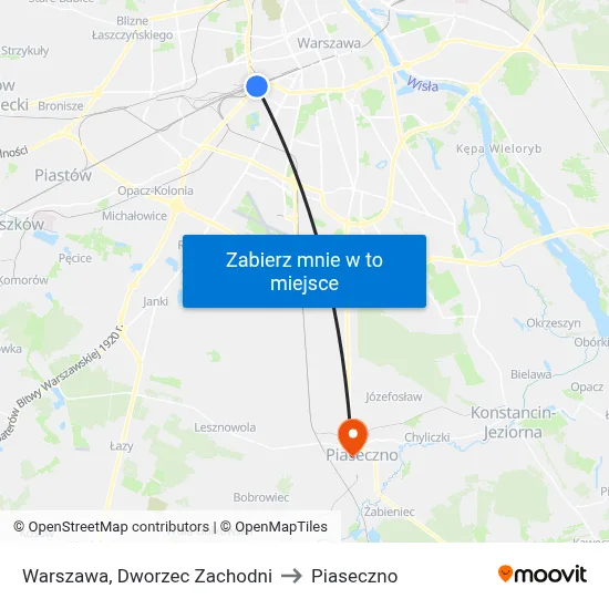 Warszawa, Dworzec Zachodni to Piaseczno map