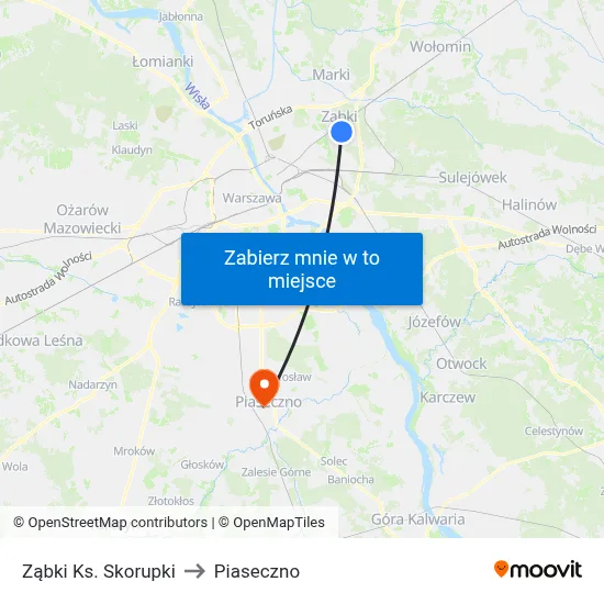 Ząbki Ks. Skorupki to Piaseczno map