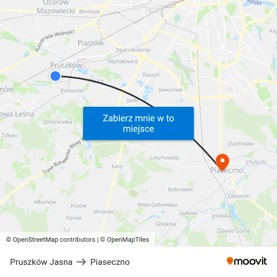 Pruszków Jasna to Piaseczno map
