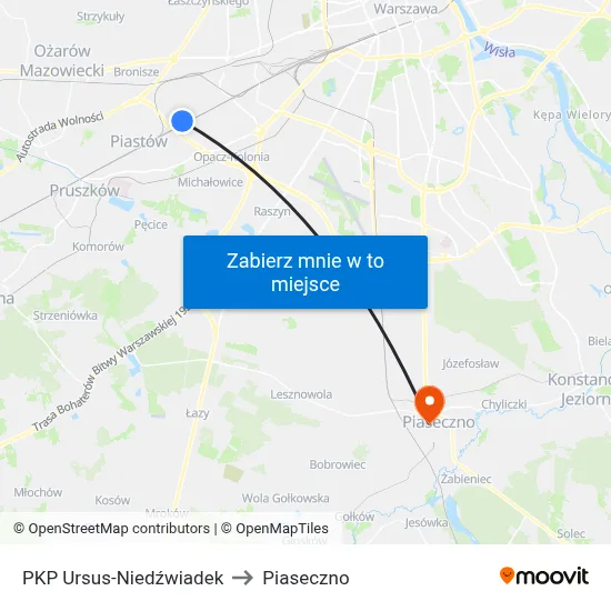 PKP Ursus-Niedźwiadek to Piaseczno map