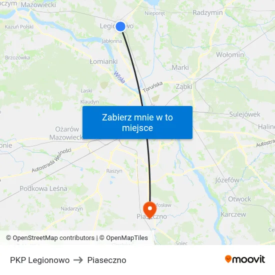 PKP Legionowo to Piaseczno map
