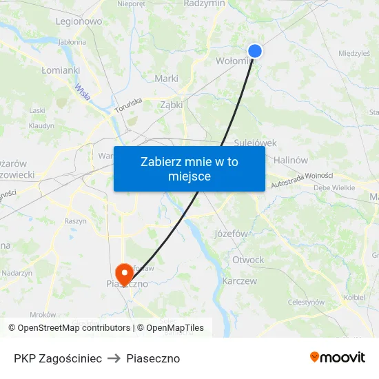 PKP Zagościniec to Piaseczno map