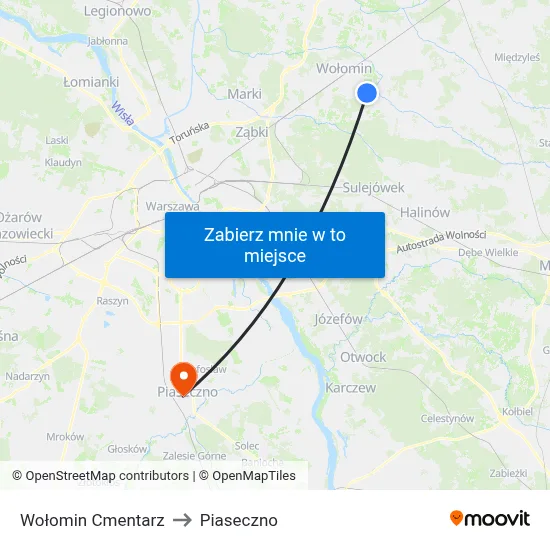 Wołomin Cmentarz to Piaseczno map