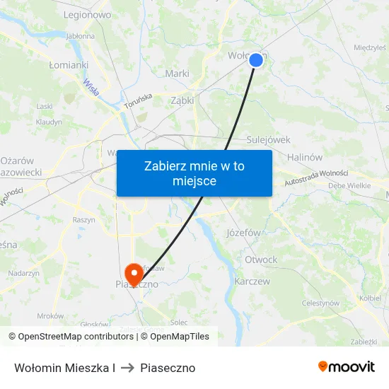 Wołomin Mieszka I to Piaseczno map