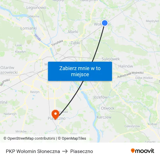 PKP Wołomin Słoneczna to Piaseczno map