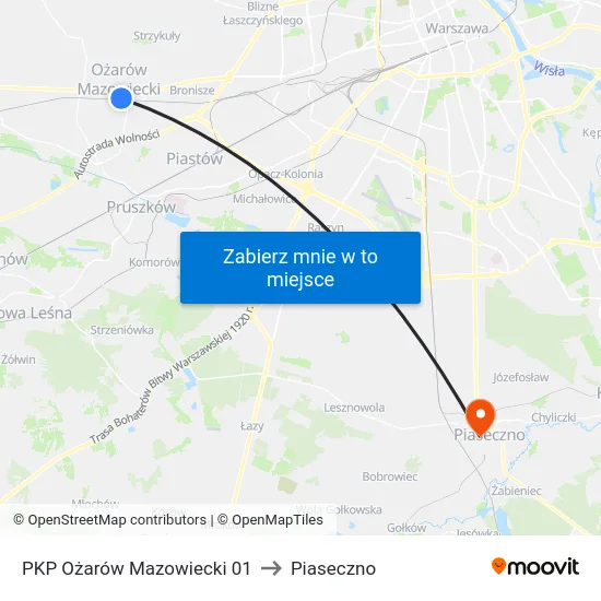 PKP Ożarów Mazowiecki 01 to Piaseczno map