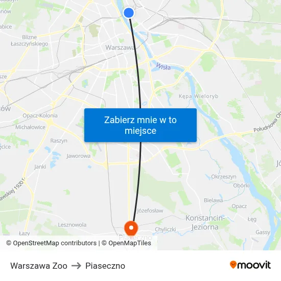 Warszawa Zoo to Piaseczno map