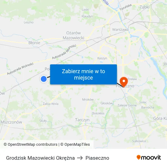 Grodzisk Mazowiecki Okrężna to Piaseczno map