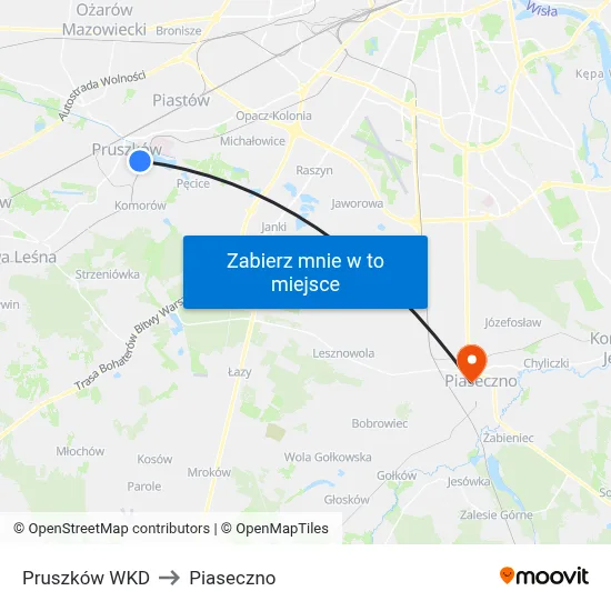 Pruszków WKD to Piaseczno map