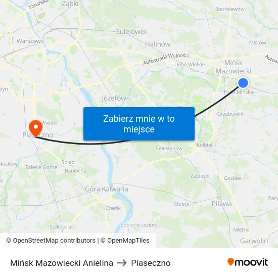 Mińsk Mazowiecki Anielina to Piaseczno map