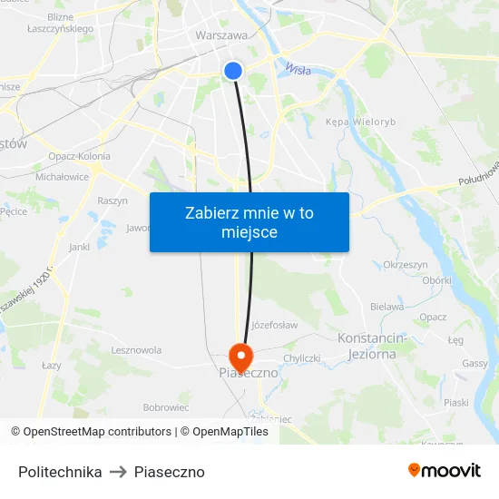 Politechnika to Piaseczno map