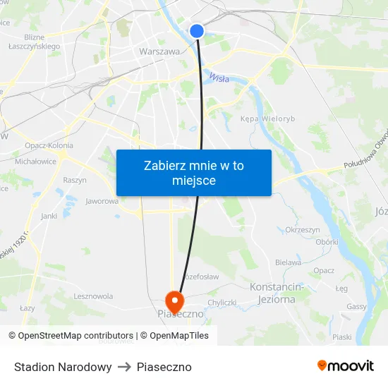 Stadion Narodowy to Piaseczno map