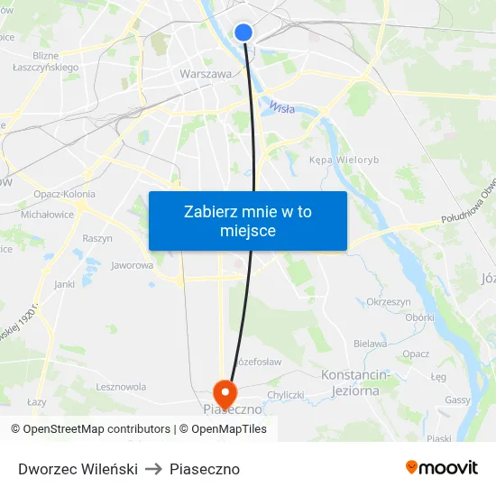 Dworzec Wileński to Piaseczno map