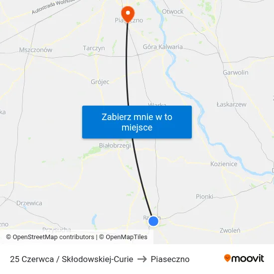 25 Czerwca / Skłodowskiej-Curie to Piaseczno map