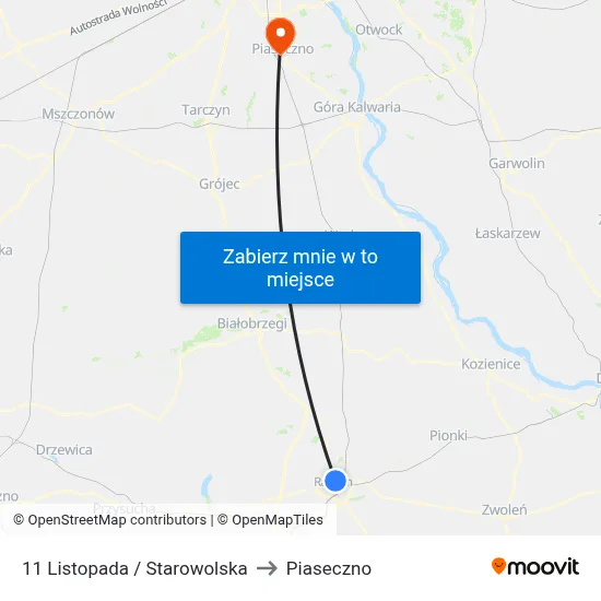 11 Listopada / Starowolska to Piaseczno map
