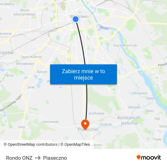 Rondo ONZ to Piaseczno map
