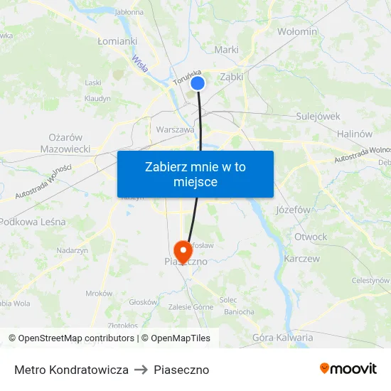 Metro Kondratowicza to Piaseczno map
