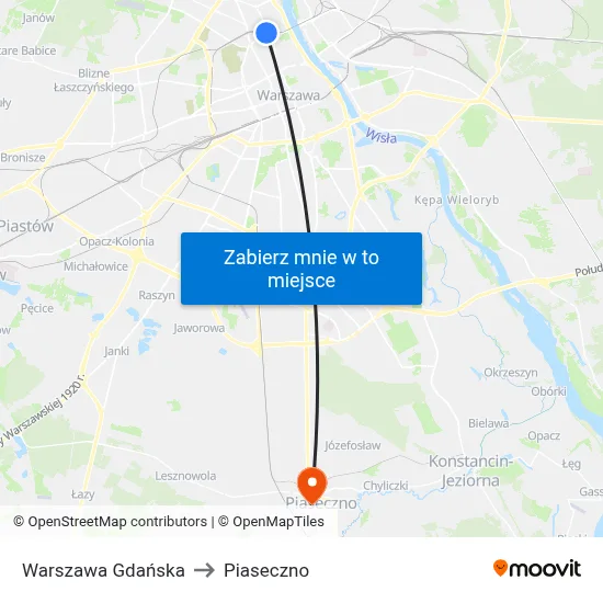 Warszawa Gdańska to Piaseczno map