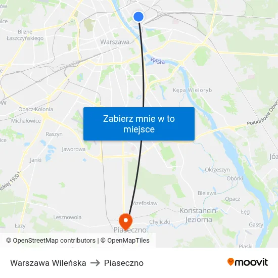 Warszawa Wileńska to Piaseczno map