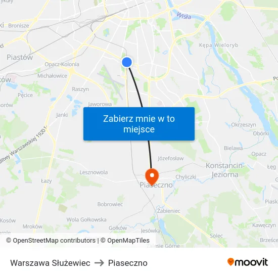 Warszawa Służewiec to Piaseczno map
