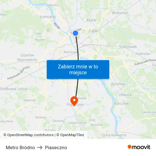 Metro Bródno to Piaseczno map