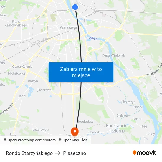 Rondo Starzyńskiego to Piaseczno map