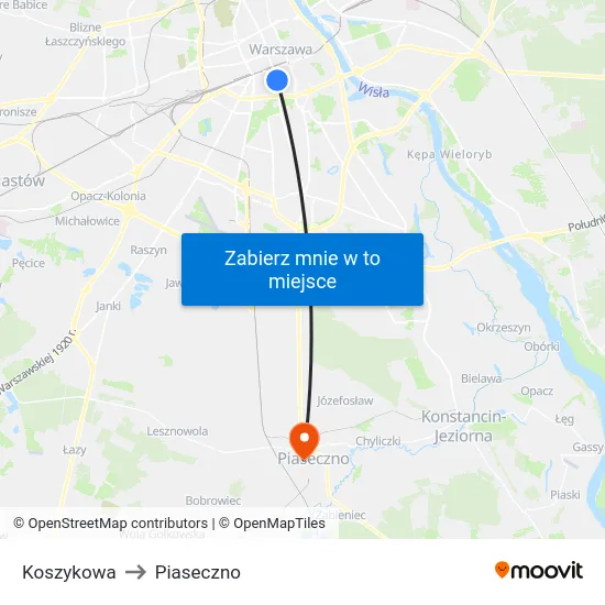 Koszykowa to Piaseczno map