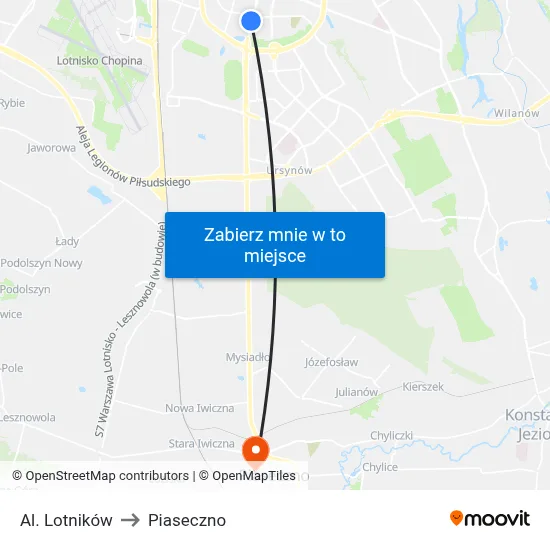 Al. Lotników to Piaseczno map