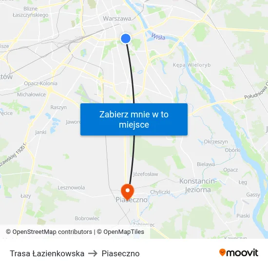 Trasa Łazienkowska to Piaseczno map