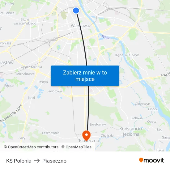 KS Polonia to Piaseczno map