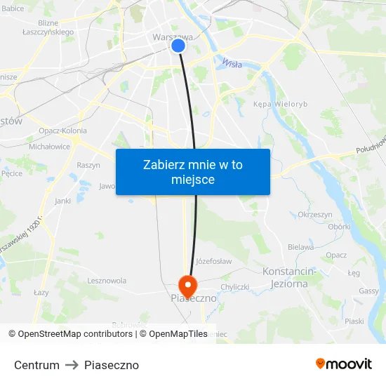 Centrum to Piaseczno map