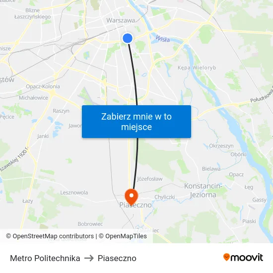 Metro Politechnika to Piaseczno map