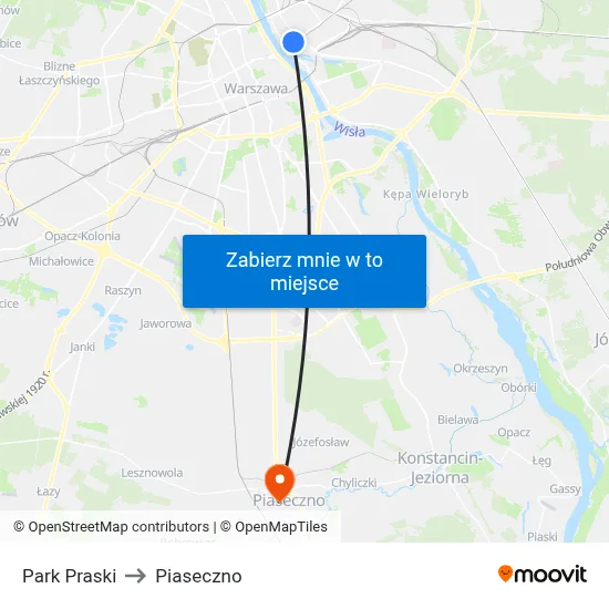 Park Praski to Piaseczno map