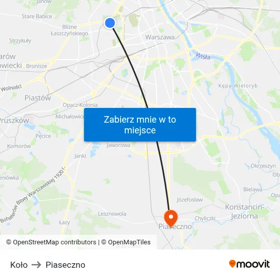 Koło to Piaseczno map