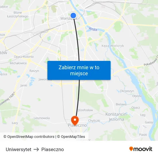 Uniwersytet to Piaseczno map