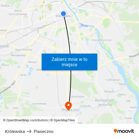 Królewska to Piaseczno map