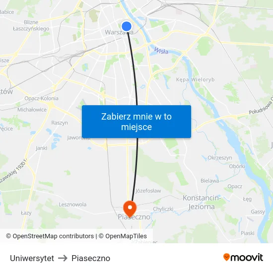 Uniwersytet to Piaseczno map