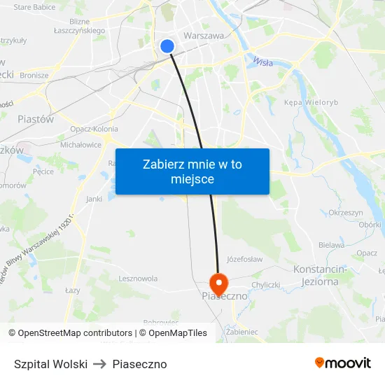 Szpital Wolski to Piaseczno map