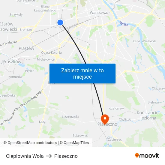 Ciepłownia Wola to Piaseczno map