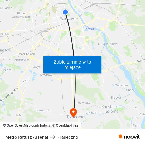 Metro Ratusz Arsenał to Piaseczno map