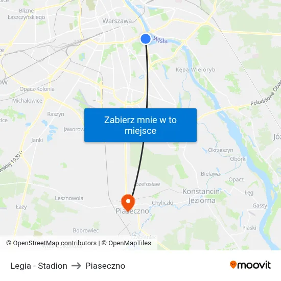 Legia - Stadion to Piaseczno map