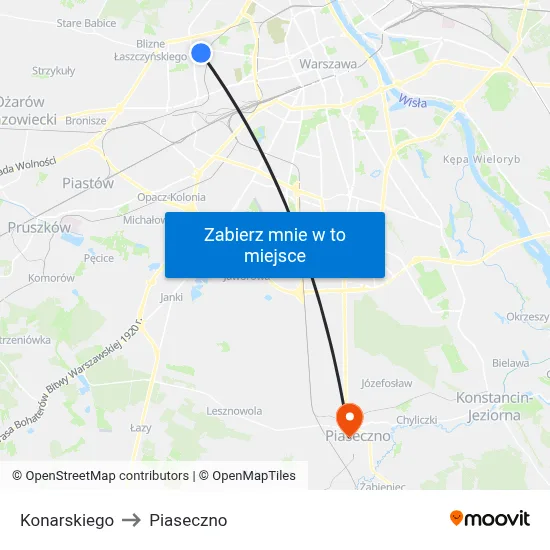 Konarskiego to Piaseczno map