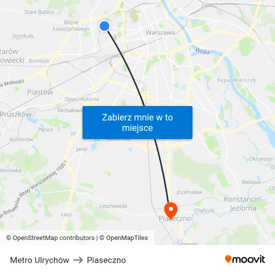Metro Ulrychów to Piaseczno map