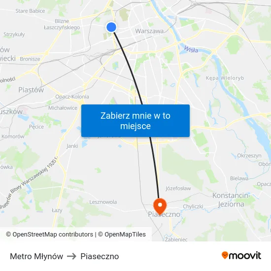 Metro Młynów to Piaseczno map
