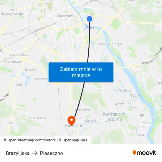 Brazylijska to Piaseczno map