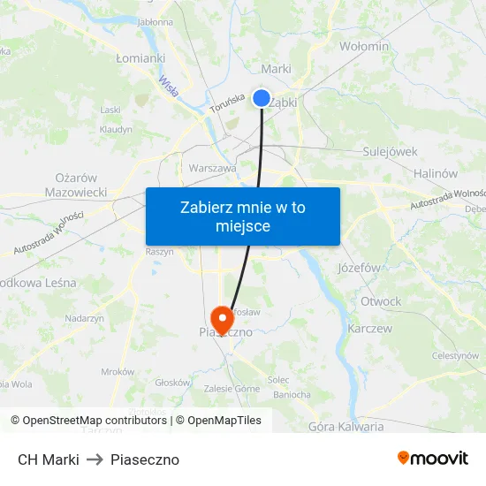 CH Marki to Piaseczno map