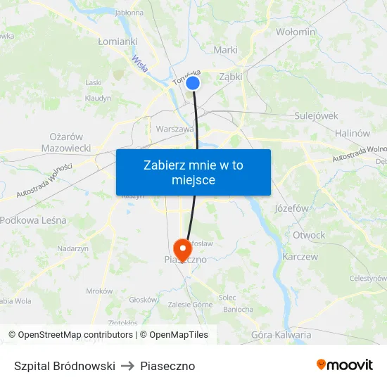 Szpital Bródnowski to Piaseczno map