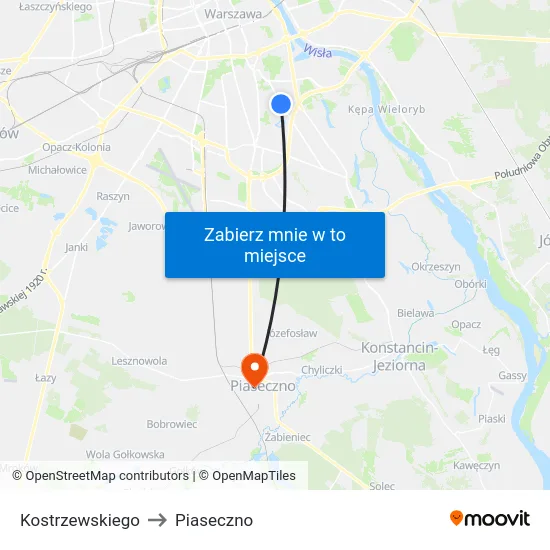 Kostrzewskiego to Piaseczno map