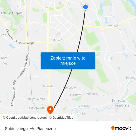 Sobieskiego to Piaseczno map