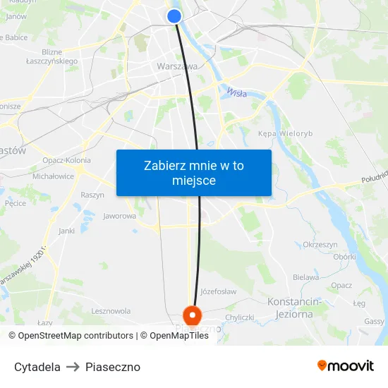 Cytadela to Piaseczno map
